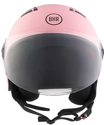 BHR Casque Demi-Jet 834 FLOW - Casque moto d'été Homologué ECE 22.06 avec 16 Trous de Ventilation - Casque avec Visière Anti-Rayures et Fermeture Micrométrique - Rose Mat M