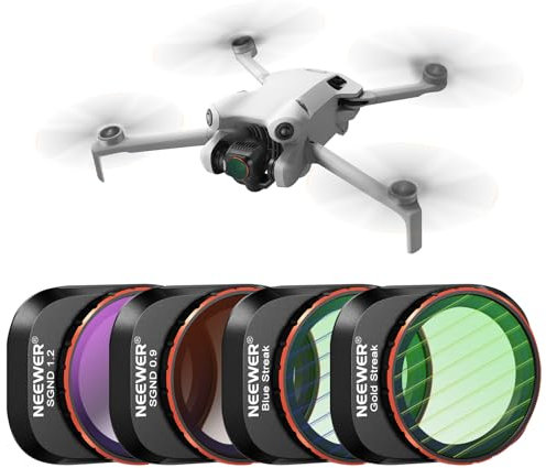 NEEWER Set di Filtri ND ed Effetti Compatibile con DJI Mini 4 Pro, 4pz, Filtri Densità Neutra Morbidi GND0.9 GND1.2 Filtri con Effetti Anamorfici a Strisce Blu/Oro, Vetro Ottico HD/Telaio in Alluminio