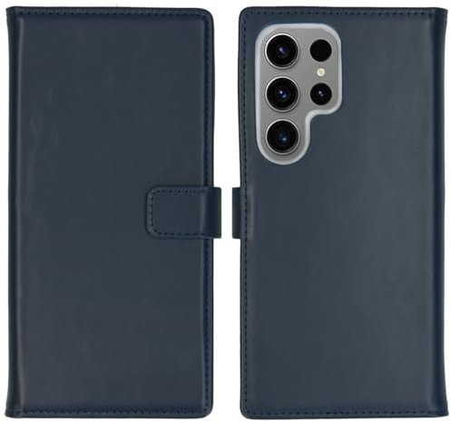 SELENCIA Bookcase Hülle kompatibel mit Samsung Galaxy S24 Ultra – Era Leder Handytasche Side Flip Case – Handyhülle aus Rindsleder in Blau [3 Kartenfächer, Magnetverschluss]