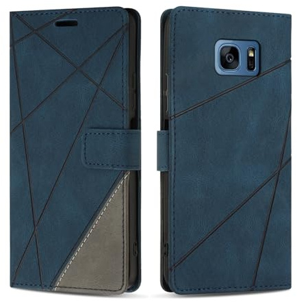 SONWO Handyhülle für Samsung Galaxy S7 Edge Hülle, Premium PU Leder Handyhülle Wallet Silikon Schutzhülle Klapphülle für Samsung S7 Edge, Blau