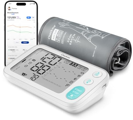 Checkme Blood Pressure Monitors for Home Use, Automatic Digital BP Machine with Bluetooth, Dual Display with 7 Days Trends, XL Size Cuff 8.7-17.7˝, 2 * 250 Storage, Dual Power Supply, Voice Broadcast