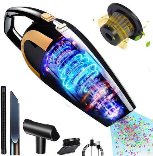 Aspirateur à Main,16000PA Portable Mini Aspirateur Voiture sans Fil,Aspirateur Voiture Puissant Professionnel pour Voiture Bureau Canapé Table Clavier,Filtre en acier inoxydable,7500mAh,120W,Noir