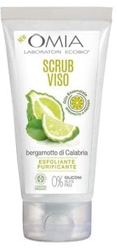 Omia Gesichtspeeling gegen Hautunreinheiten mit ätherischem Bergamotteöl aus Kalabrien, glättet die Haut und reduziert die Größe der sichtbaren Poren, Cosmos Organic zertifiziert, 75 ml