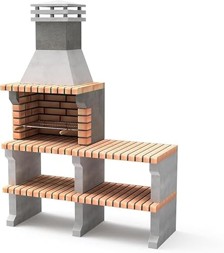 MOVELAR - Vorgefertigter Grillkamin aus Beton für Holz und Holzkohle Modell Liz XL (Grau und Orange - 146 x 58 x 210 cm) REF: M00336 - Outdoorküche für Garten und Terrasse
