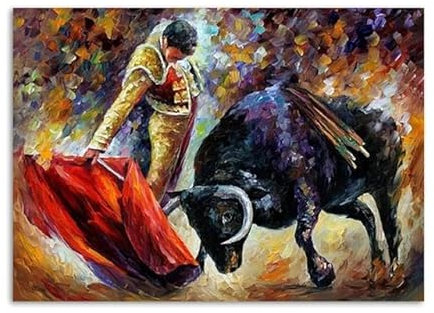 SHINERING Spanischer Stierkämpfer, Ölgemälde, Wilder Schwarzer Stier, Poster, Laufender Stierkampf, Leinwandgemälde, Drucke Für Klassisches Zuhause, Wanddekoration A 40Cmx50Cm Kein Rahmen