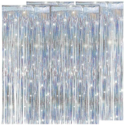 Cabilock Silber Lametta Vorhang 98X39 Zoll Glitzer Fransen Party Hintergrund Vorhang Für Geburtstag Hochzeit Feierlichkeiten Deko Streamer Kulisse