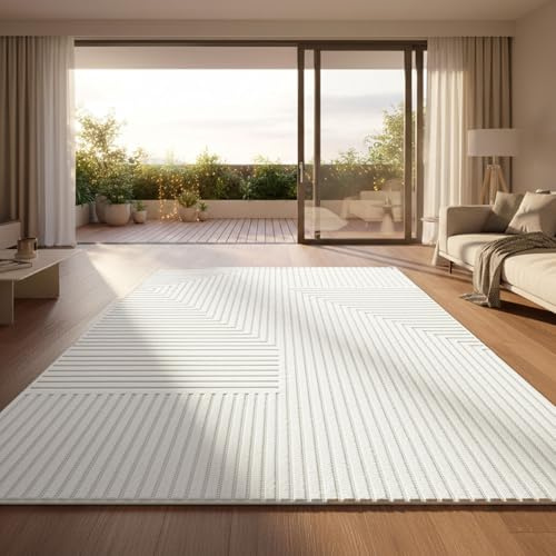 VIMODA Moderner Kurzflor Teppich Wohnzimmer Schlafzimmer Skandinavisch In&Outdoor geeignet,Maße:80x150 cm;Farbe:Zickzack