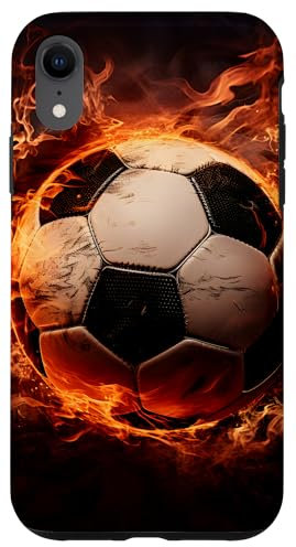 Hülle für iPhone XR Fußball, Fußball auf Feuer