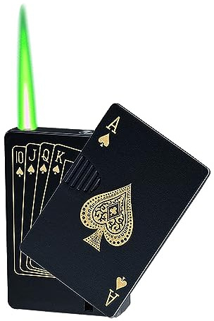 IHGVVING 2024 Jet-Fackel-Butan-Feuerzeug, grüne Flamme, Ace-Feuerzeug, Winddicht, nachfüllbar, Kartendesign, exquisite Verpackung, geeignet for Festivals, Geburtstage, Kerzen,(Color:Bb)