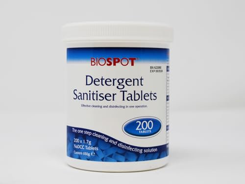 TEST ALL WATER - Biospot Detergent Sanitiser Tablets | 2-in-1 Cleaning & Disinfecting | Fast Dissolving | Secure Storage | NaDCC Chlorine Formula, 200 Count (Pack of 1)