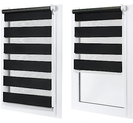 Doppelrollo ohne Bohren – Sichtschutz und Sonnenschutz, Klemmfix – Schwarz, 30 cm breit (Stoffbreite) x 120 cm hoch (Fensterhöhe) – Duo Rollo für Fenster/Tür, lichtdurchlässig/verdunkelnd