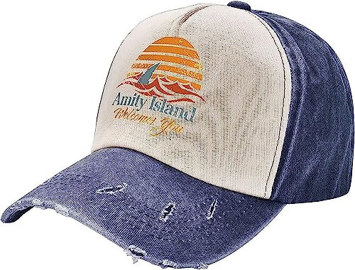 Jaws Amity Island Hats Distressed Baseball Caps Washed Dad Trucker Denim Cowboyhut, marineblau, Einheitsgröße