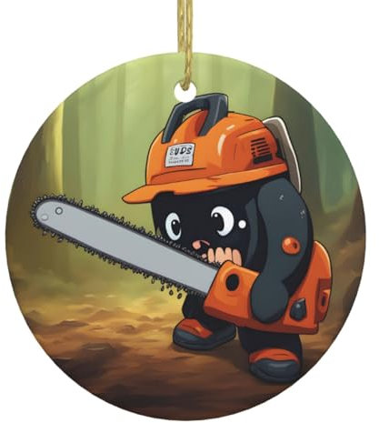 WHJYYXDE Weihnachts-Keramik-Anhänger, rund, Dekoration, Baum, hängend, Festival, niedlich, weinende Kettensäge, bedruckt