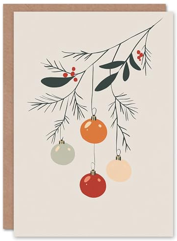 Wee Blue Coo Red Berry Mistletoe Baubles Simple Graphic Fun Xmas Art Blank For All Christmas Card