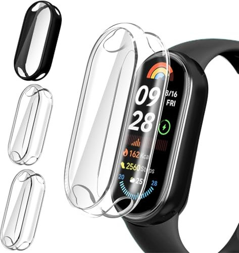 iVoler 3 Pezzi HD Clear Cover con Pellicola Protettiva per Xiaomi Smart Band 9 / Xiaomi Mi Band 9, Copertura Completa Custodia Anti-Graffio Ultra Sottile Morbida TPU Case, 2 Trasparente + 1 Nero