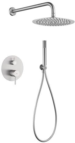 GALYON IMEX Grifería Monomando de Ducha Empotrada Serie Monza, Acabado Níquel Cepillado, Rociador de Acero Inoxidable S.304 Ø25 cm, Cartucho Cerámico Ø35 mm