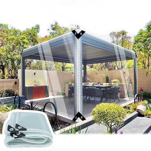 SSFMSF Transparente Plane mit ösen Abdeckplane Wasserdicht PVC aus 0.35mm Outdoor Vorhang Wetterfeste Regenschutz Klare Für Pavillon Balkon Balkonmöbel Gartenmöbel. (H:2m * W:4.8m | 400g/m²)