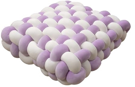 PromCaeruyn Knotenkissen Quadratisches Knotenkissen Kuschelkissen Dekokissen für Büro Schlafzimmer Wohnzimmer Wohnheim Auto Knoten Handgemachtes Kissen Bodenkissen(Purple+White,30 * 33 * 12cm)