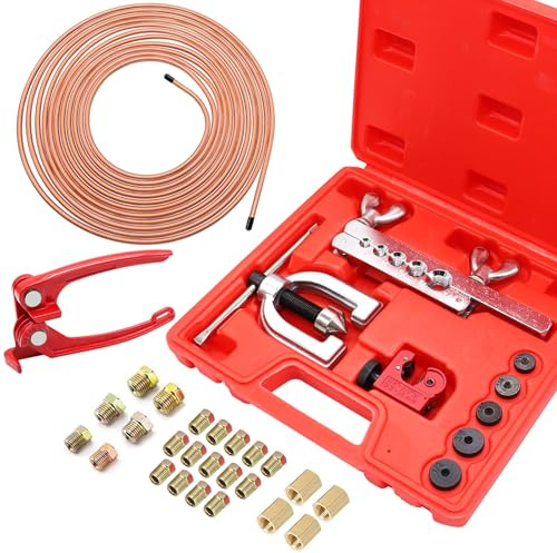 mxuteuk 25 ft 3/16 Zoll Bremsleitung-Aufweitungswerkzeug-Bremsleitungsset (inkl. 24 Fittings und 4 Verbindungen) mit Rohrbieger sowie Doppel- und Einfach-Aufweitungs-Werkzeugsatz