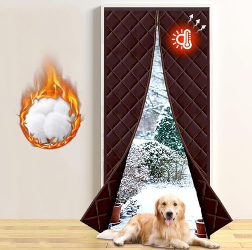 Magnet Thermo Türvorhang Kälteschutz 100 x 210 cm, Volle Größe, Magnetischer Wärmeschutzvorhang für Türen, Haustierfreundlich Isoliervorhang, Thermovorhang für Tür oder Durchgänge - Braun