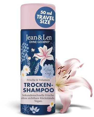 Jean & Len Mini Trockenshampoo Frische & Volumen, kein fettiger Ansatz, keine weißen Rückstände, duftet nach Lilie, für feines Haar ohne Volumen, Reisegröße, ohne Parabene & Silikone, vegan, 50 ml