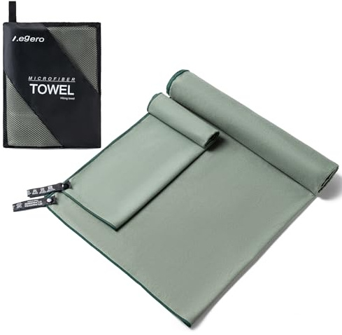 Aegero Camping Towel,2 Pack Microfiber Travel Sports Towel,Quick Dry-Super Absorbent-Ultra Compact-Ultra Soft-Lightweight.Suitable for Gym,Yoga,Trip,Beach,Shower,Backpacking,Pool(Army Green)