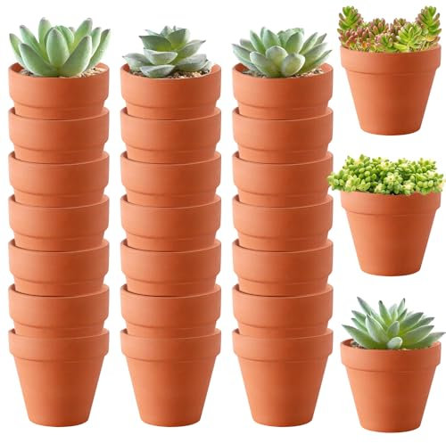 CLIUNT Terracotta Plant Pots 24pcs,4x4.8cm Small Clay Plant Pots for Diy painting with Drainage Hole, Mini plant Pots for Nursery Seedlings, Succulent Cactus Plants, Flowers