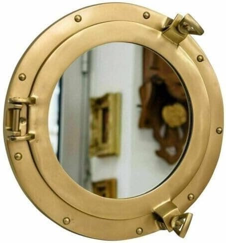 Espejo de ventana redondo de latón marítimo de 30,5 cm, diseño náutico, barco antiguo