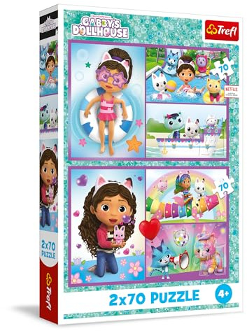 Trefl - Puzzle 2x70 Teile, 2-in-1: Spiel mit Gabby, Gabby's Dollhouse, 4+