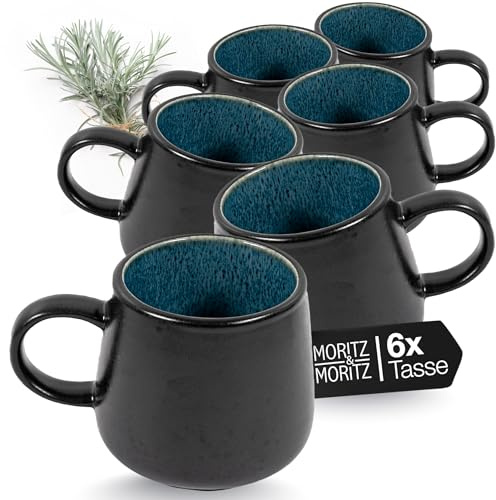 Moritz & Moritz SOLID Lot de 6 tasses à café, en grès robuste, volume 400 ml, passent au lave-vaisselle et au micro-ondes, parfaites pour le café, le thé, etc
