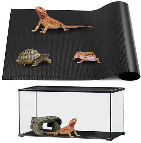 Qusedwey Reptilienmatte, Substrateinlage für Reptilien-Terrarien für Leopardgecko, Schlange, Schildkröte, Reptilienboden, 45,7 X 91,4 cm, Schwarz