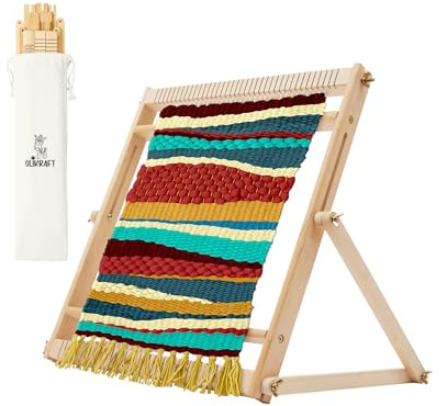 Olikraft Wooden Weaving Loom with Adjustable Stand - Weaving Looms for Adults. Loom Kit. Small Heddle. Telar. (Small)