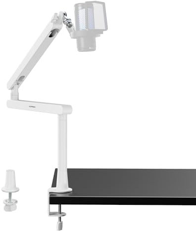 Humanex Low Profile Mic Arm, Adjustable Microphone Boom Arm, Desk Mount with 3/8'' to 5/8'' Screw Adapter, 2kg Capacity,Cable Management, for Gaming, Streaming & Recording, Matte White