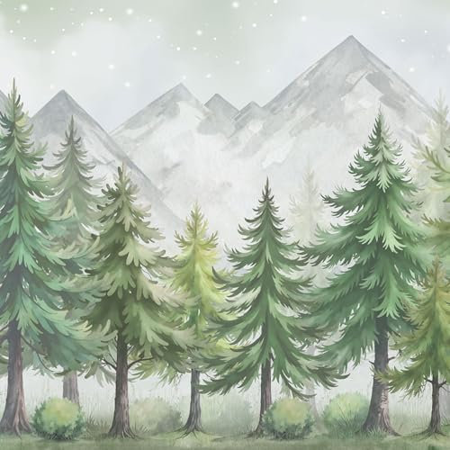 UNIK Nordic Kindertapete Wald 250 x 250 cm – Vliestapete mit Tannen & Bergen für Kinderzimmer – Beruhigendes Waldmotiv in Aquarell – Skandinavisches Design – Junge & Mädchen