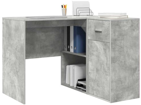 vidaXL Eck-Schreibtisch mit Schubladen Betongrau 102 x 88 x 75 cm | Kommt mit geräumigen Regalen und Schränken, Ein schlanker, moderner Look für jeden Arbeitsplatz,