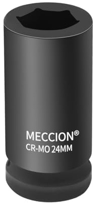 Meccion 3/4 Inch Drive Impact Socket 24mm Heavy Duty Cr-Mo 6 Point Deep Socket, 80mm Length