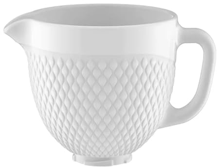 bowls for mixer， Bol inclinable, 4,5 à 5 pintes, compatible avec KitchenAid Artisan 5KSM125, 5KSM150, 5KSM175, 5KSM7580, KSM150, RRK150, céramique et verre(White ceramic)