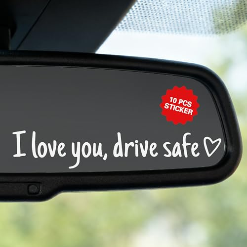 I Love You Drive Safe Aufkleber mit Herz 10pcs, Wasserfester für Autospiegel & Heckscheibe Selbstklebender Dekorations, Aufkleber Inspirierendem Zitat - Geschenk für Paare, Freunde, Fahrer