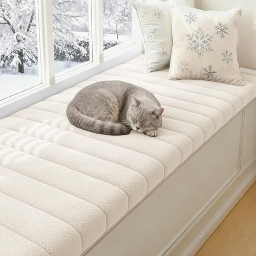 YFHT Sitzbank Polster 80x45cm Bankauflage Sitzkissen Bank mit Rutschfester Unterseite, Sitzauflage Bank mit Reißverschluss, waschbares Bankkissen, Esszimmerbank, Fensterbank, Gartenmöbel, Cream White