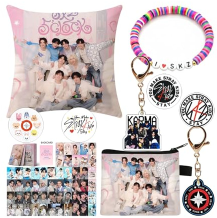 Korea Pop Merch Set – Korea Pop Fan Geschenkset mit Kissenbezug, Geldbörse, 55 LOMO-Karten, 4 Buttons, 2 Schlüsselanhängern & 1 Armband – Fanartikel Geschenk für Fans