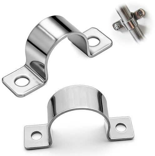 Koprek 10 Pcs 25mm U-Pipe Strap Clamps, 304 Stainless Steel Pipe Clips | 2 Holes U Shaped Pipes Brackets, Heavy Duty Pipe Clamps, Suitable for Fixed Conduits, PVC Pipes, Cable, Metal Rods and Hoses