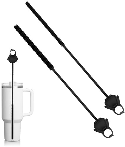 Silikon Strohhalm Bürste, 6mm+9mm Strohhalm Reinigungsbürste Flaschenbürste Kompatibel für Stanley Cup Boba-Stroh, Geeignet für Glasstrohhalme und Plastikstrohhalme (2 Stück, Pinguin, Schwarz)