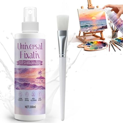 Miioto Fixativ Spray für Pastellkreide, Fixing Spray, Fixierspray Acrylfarbe, fixativ für Pastell, Aquarell, Gouachemalerei, Kohle, Bleistiftzeichnungen, Farblos, Schnell Trocknend, 200ml