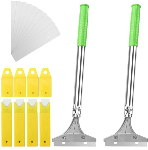 2 Stück Fensterschaber mit Klinge mit 50 Ersatzklingen (4'') 32 × 10cm | Schaber Werkzeug Boden Tapetenentferner Set Farbschaber mit Stiel für Renovierung für Fenster Fliesen Tapeten