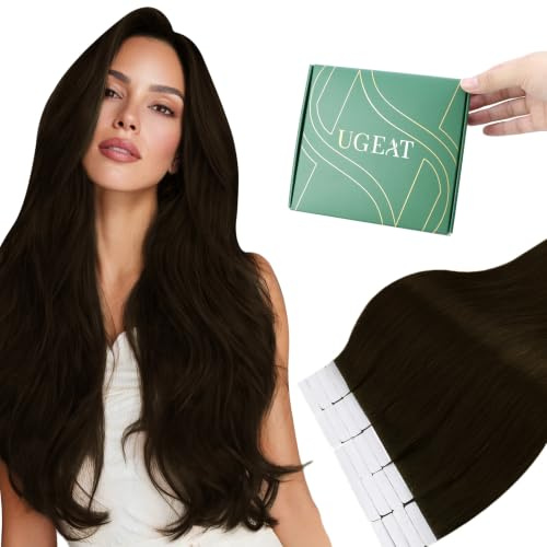 Ugeat Tape in Extensions Echthaar Braun Glatt Haar 40 cm 50G 20 Stück #4 | Tape Echthaar Extensions Braun, Remy Echthaar, Schokobraun, glatter Fall, Unsichtbar, für eine vollere Haaroptik
