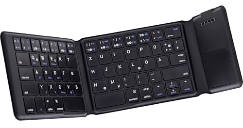 Inline Faltbare Bluetooth Tastatur mit Touchpad, kabellos, QWERTZ Layout für Tablet, Smartphone und PC, kompakt & leicht, schwarz, 55379B