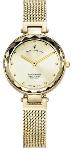 Jacques Du Manoir Selena, Damen Armbanduhr, Quarz Analog, Edelstahl, 31mm, Edelstahlarmband, Farbe: Gold, 3 bar, Zifferblattfarbe: Gold, JWL04302