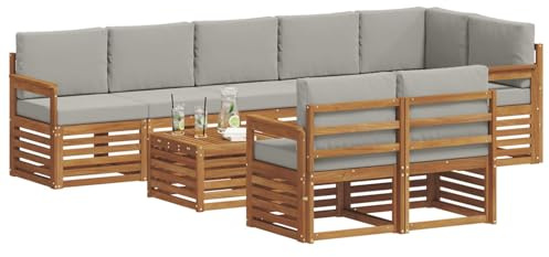 vidaXL Sofagarnituren 9 pcs Natürlich und Hellgrau Massivholz Akazie, Moderne Garten-Sofa-Garnitur, Robustes Outdoor-Sofa, braunes Akazienholz, stylische Sitzgruppe für deinen Garten