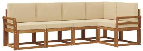 vidaXL Sofa Set mit Kissen 5 pcs Natur und Beige, Gartenlounge, modernes Outdoor-Sofa, sectionale Möbel, langlebiges Patioset, Bequeme Terrassen-Sitzgelegenheit