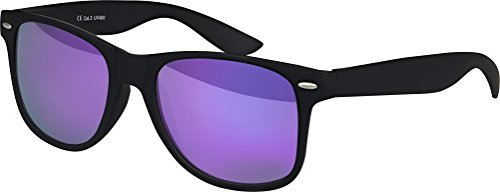Balinco Nerd Sonnenbrille UV400 CAT 3 CE Rubber im Retro Stil Vintage Unisex Brille inklusive Federscharnier für Damen & Herren (schwarz - lila)